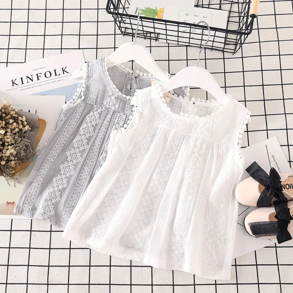 

High quality sleeveless lace gentlewomanly boutique baby girl tops