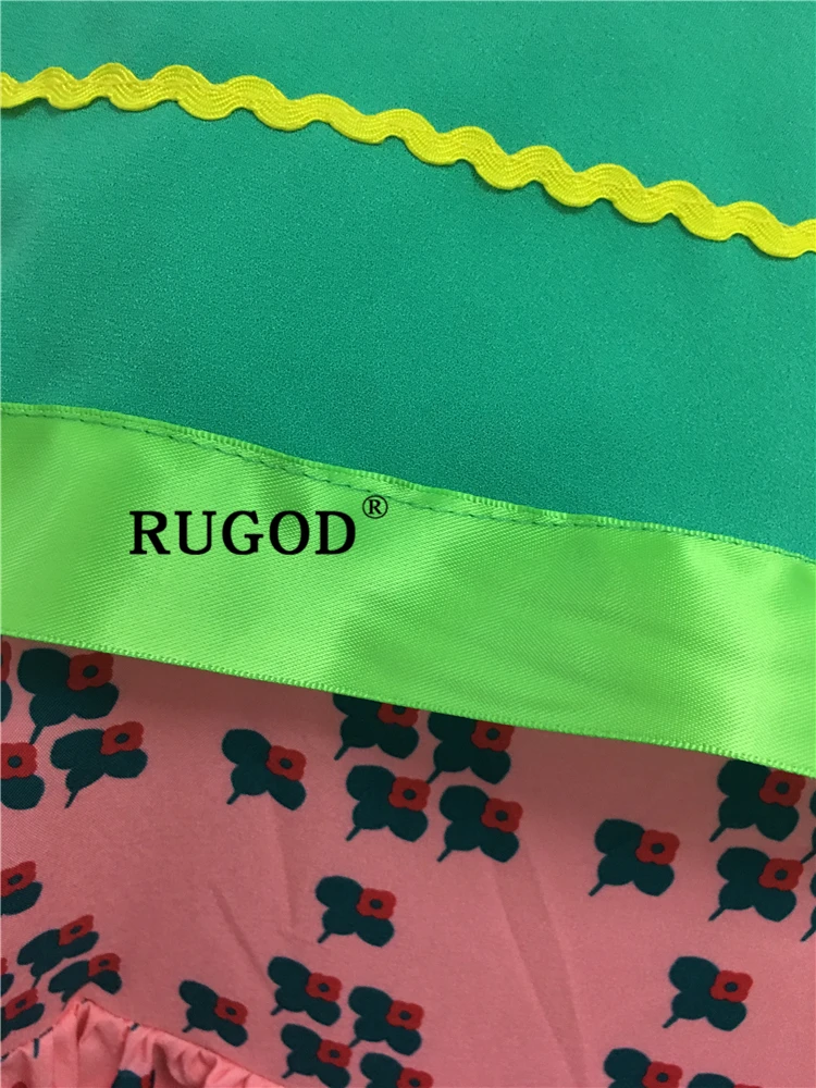 RUGOD винтажное печатное лоскутное женское платье, элегантное матросское шифоновое летнее платье с воротником, Дамское модное платье с оборками и коротким рукавом