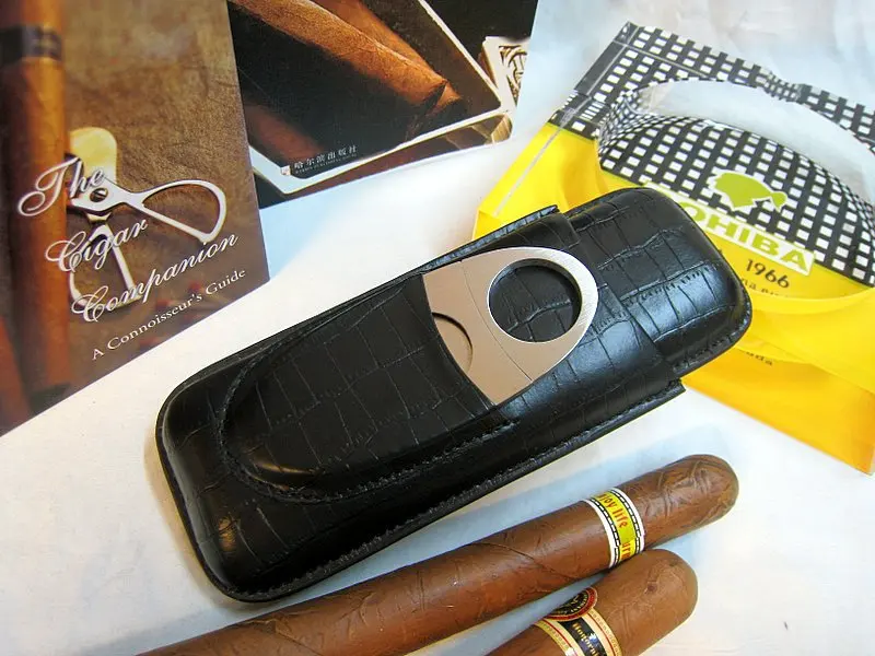 Cohiba портсигар чехол Humidor Подлинная Кожаный Портсигар трубка путешествия с сигарой резак набор(для 2 сигар) HY3203L