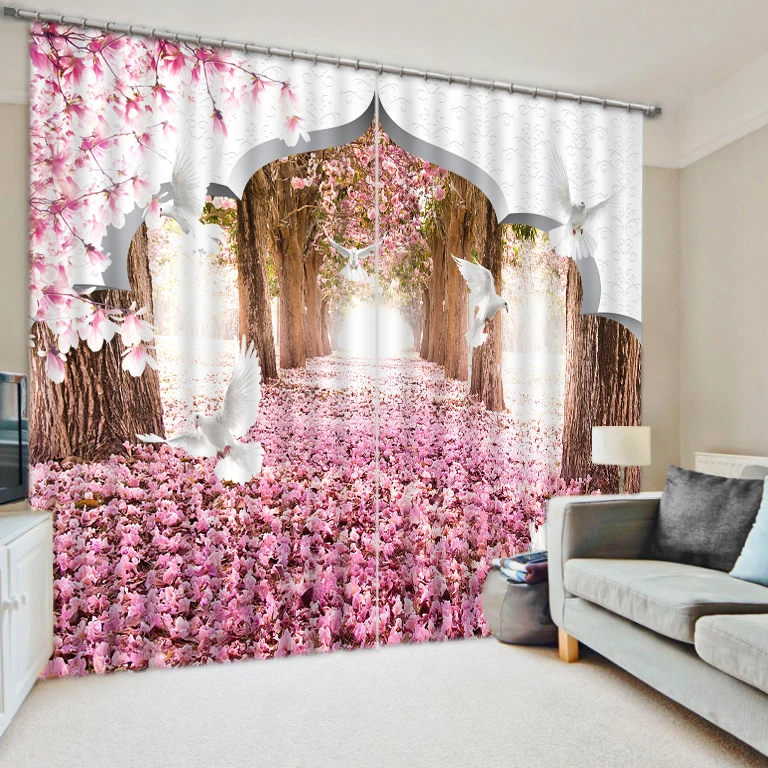 

High Quality Customize size Modern Pink forest scenery Curtains for living room Home Decoration