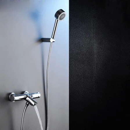 

Modern Solid Brass BatShower Faucet Sets Wall Mounted Thermostatic Bathroom Mixer Tap Bend Angle Chrome Finished