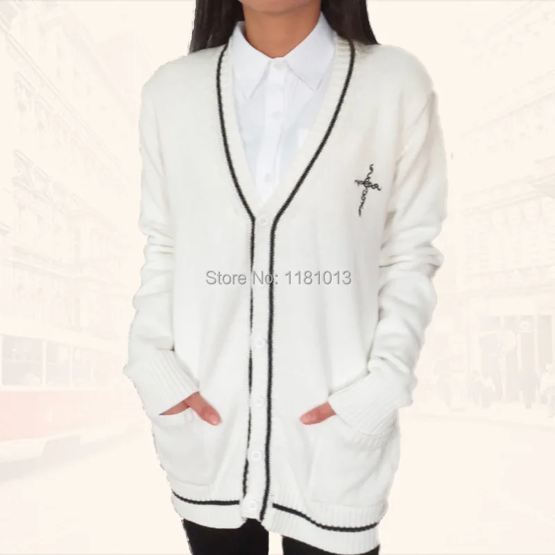 Японский вязаный кардиган JK, одежда с длинным рукавом, свитер с v-образным вырезом, вышивка крестом, вторичный цвет, черный и белый