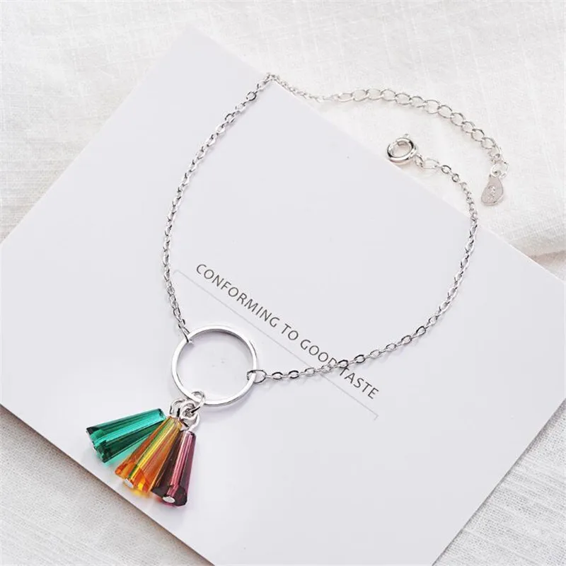 

Beautiful New Fashion Colorful Synthetic Rainbow 925 Sterling Silver Jewelry Sweet Artificial Fan Shaped Crystal Bracelets SB138