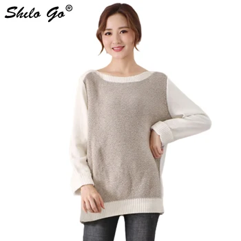 

100% Cotton Shoulder Off Sweater Women Spring Plus size Casual Long Sleeve Sweater Tops Streetwear Patchwork Pullover Jumper