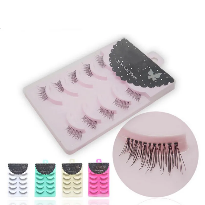 

5 Pairs Half False Eyelashes Natural Crisscross Messy Thick Soft Fake Eyelashes 100% Handmade Transparent Stems Makeup Lashes