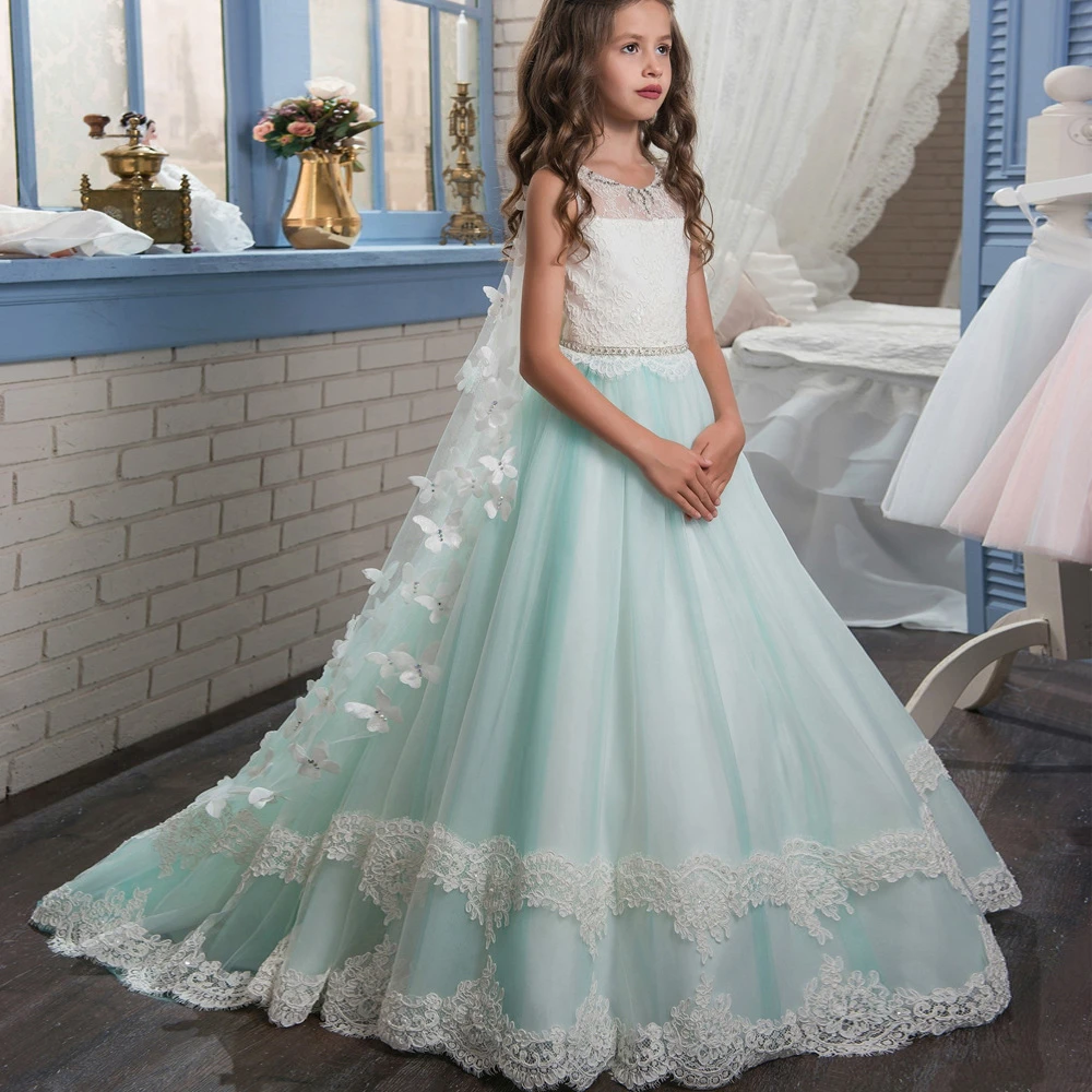 Beauty Emily vestidos de flores para niña, vestido de baile con cuentas, cinturón, lazo de encaje, vestidos de graduación, fiesta de boda, 2018| Vestidos floreados de niña| -