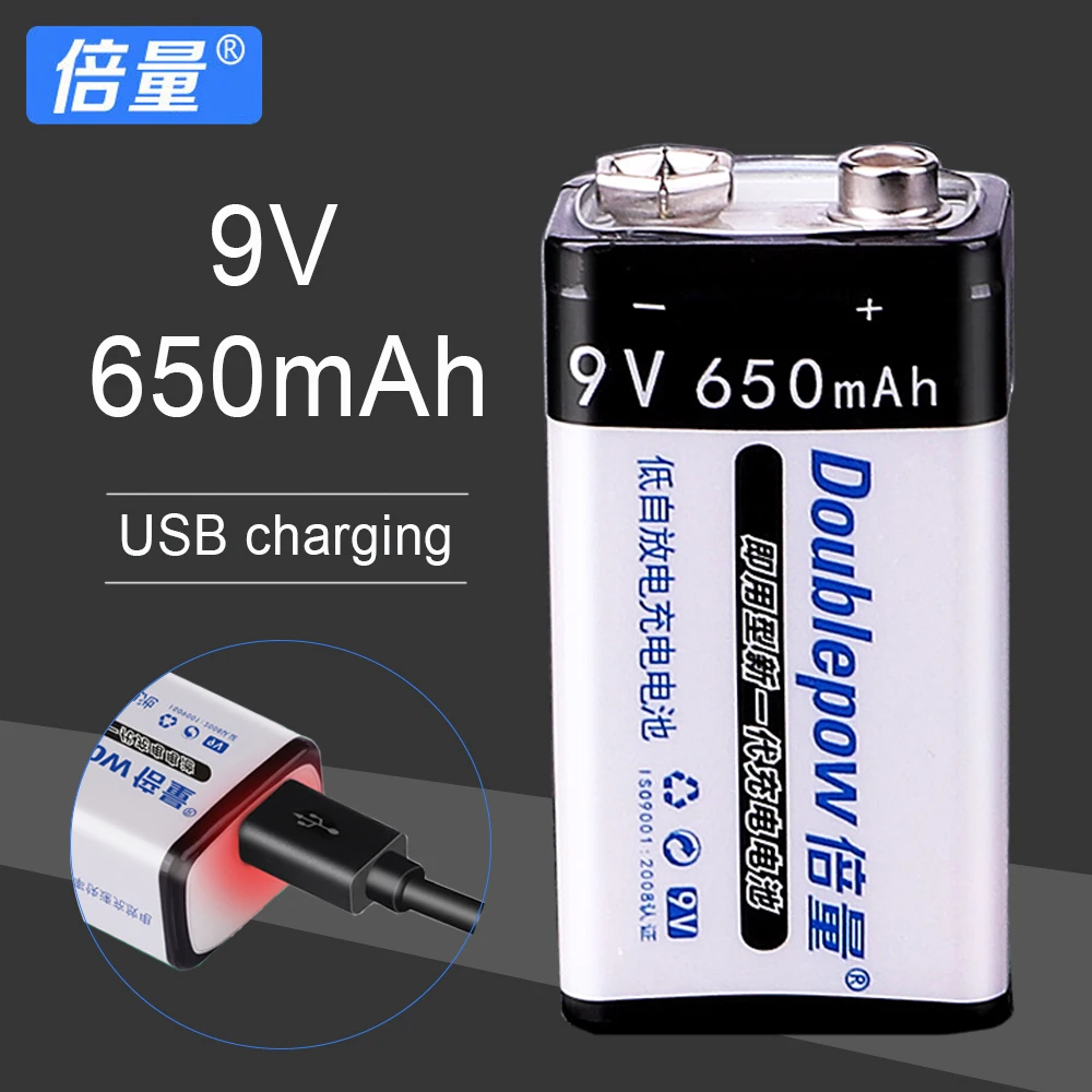 Двойной перезаряжаемый литий ионный аккумулятор 6F22 9 В 280 мАч или 650 USB батареи для
