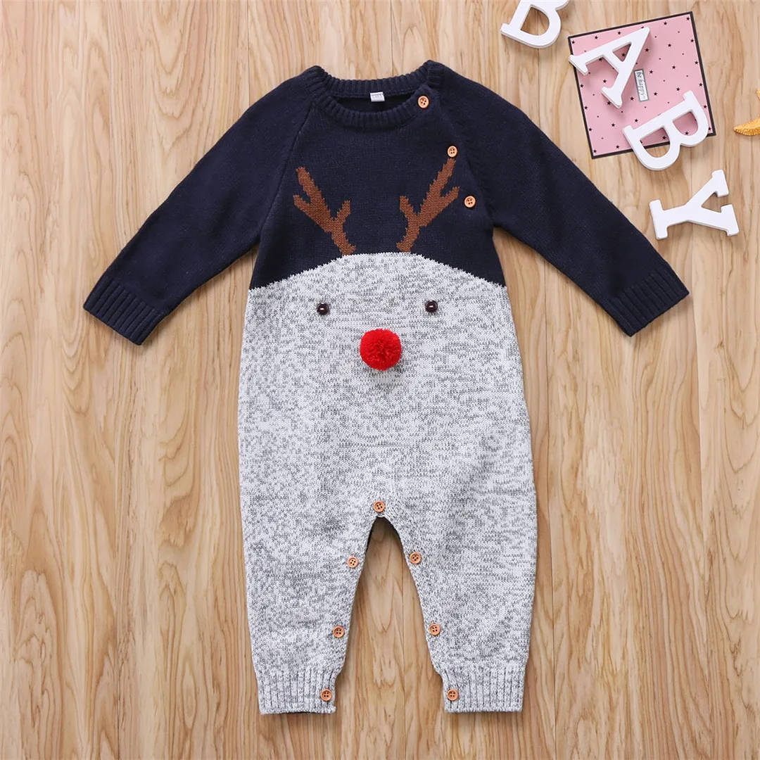 Милые рождественские боди для новорожденных мальчиков и девочек, комбинезон с длинными рукавами и рисунком оленя, вечерние костюм, одежда для детей