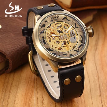 

SHENHUA Steampunk Power Automatic Skeleton Watch Men Self Winding Big Case 48MM Men's Mechanical WristWatches horloges mannen