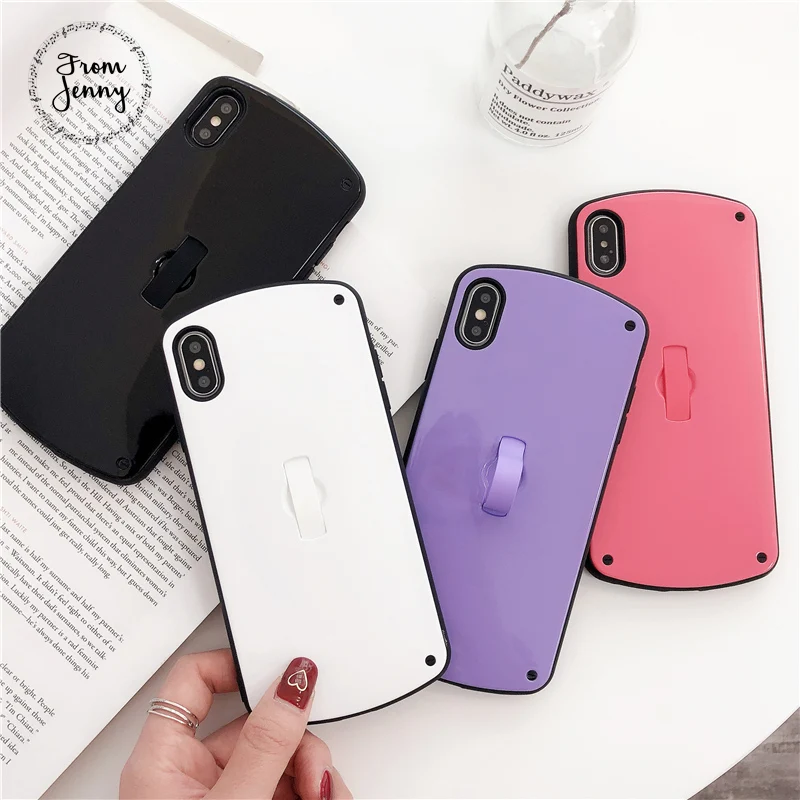 

For iPhone 7 Case Simple Solid Color Silicon Ring Phone Case For iPhone X XS MAX XR 6 6s 8 Plus Hide Stand Holder Covers Fundas