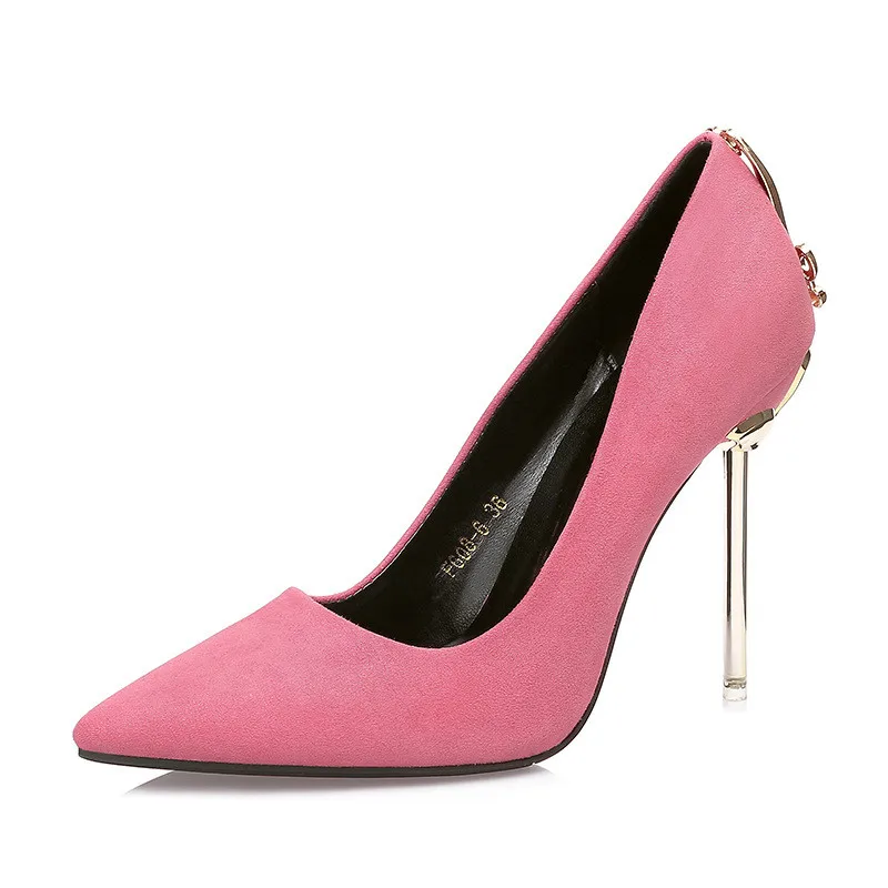 

2019 spring and autumn new Korean fashion pointed high heels nightclub sexy metal with women's shoes pink 0510