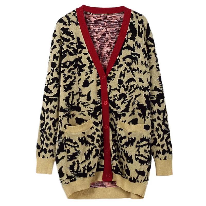^*Best Offers GRUIICEEN 2019 fall spring leopard single breasted knitted long cardigan sweater coat women sweater with pockets GY2018655