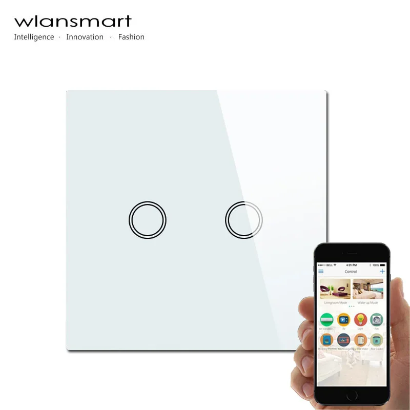 Wlansmart EU 2Gang phone Remote Wall light Switch control by broadlink rm pro Smart home