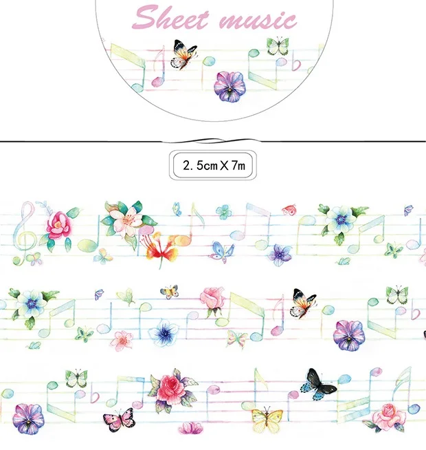

2016 NEW 1Roll=25mmx7m High Quality Sheet Music Pattern Japanese Washi Decorative Adhesive DIY Masking Paper Tape Label Sticker