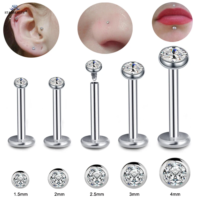 

Starbeauty 2pcs Mix 16G 1.5/2/2.5/3/4mm Round Gem Nose Ring Helix Piercing Oreja Tragus Piercing Labret Lip Ring Earrings Studs