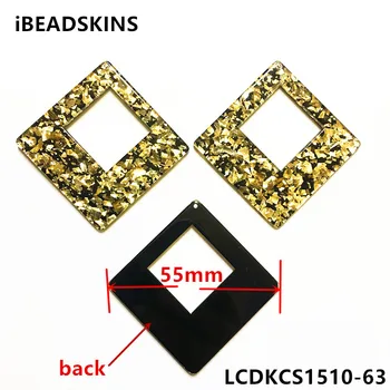 

New arrival! 55x55mm 50pcs/lot light gold color acrylic imitate Ice crack effect rhombus-shape charm for earring/Jewelry DIY