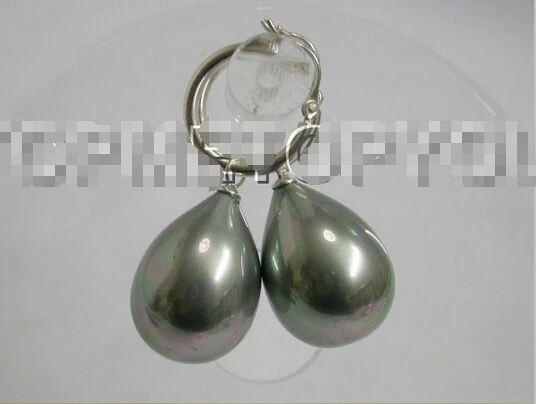 

Free shipping WOW 15X12mm gray drop shell pearls dangle earrings 925SS sterling silver E960