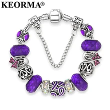 KEORMA European Ribbon Charm Bracelet for Women Luxury Crystal Beads Brand Bracelets Bangles Plusera Wholesale Dropshipping