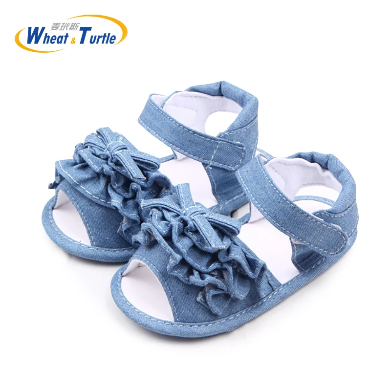 

Unisex Baby Shoes First Walkers Butterfly-Knot Hook Strap Soft sole Solid Cotton Denim Summer Shoe For Newborn Infant Boys Girls