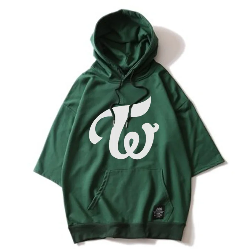 ORIGINAL  TWICE Hoodie Army Green Hooded Short Sleeve Student Couple Men And Women Dropshipping