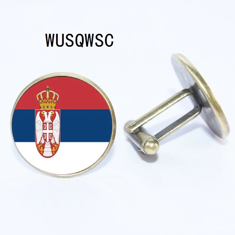 WUSQWSC 2018 сербский запонки с изображением флага Для мужчин Роскошные элегантные