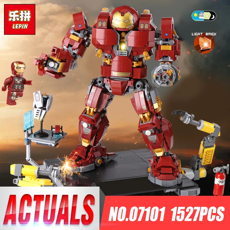 Lepin 07101 Super Genuine Hero Series Legoing 76105 Iron Man Anti Hulk Mech Set Kid Toy Building Bricks Blocks Model Gifts