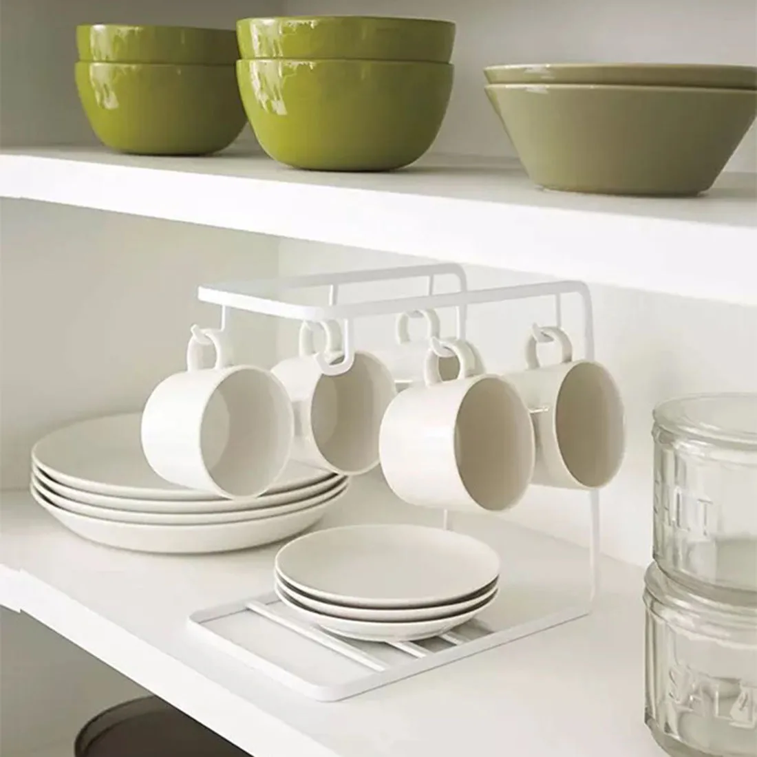 

Creative Hook-up Coffee Cup Holder Metal Teacup Storage Drying Drain Rack Towel Rack Kitchen Bathroom Accessories - White