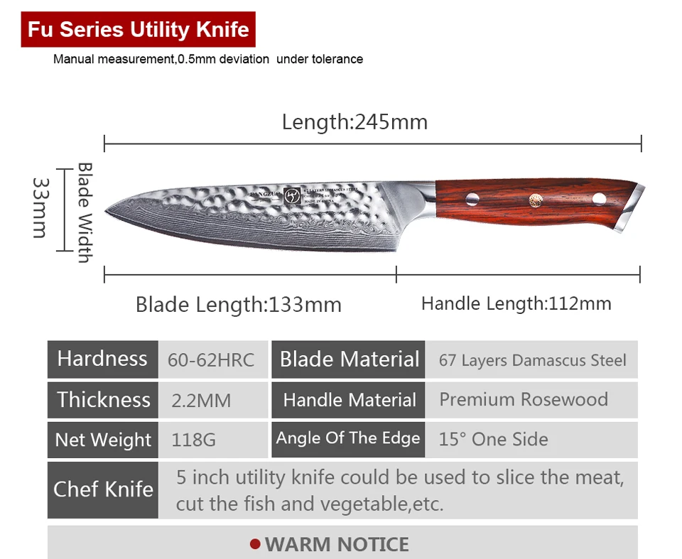 FANGZUO 5 дюймов Универсальный нож дамасская резка острые кухонные ножи японский VG10 сталь палисандр ручка многофункциональный резак инструмент