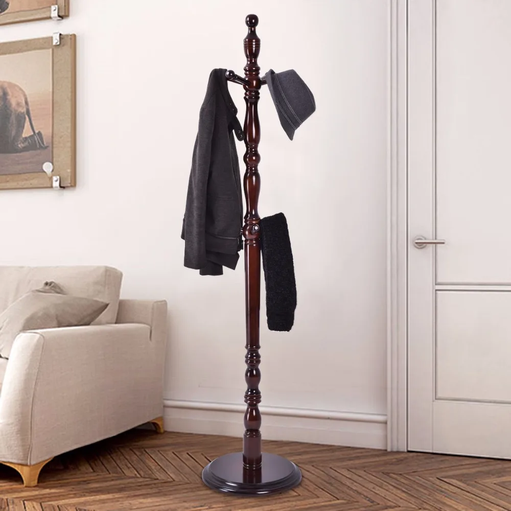 Giantex 2 Tier Wood Hat Coat Rack Hanger Tree Stand Hallway Entry Home