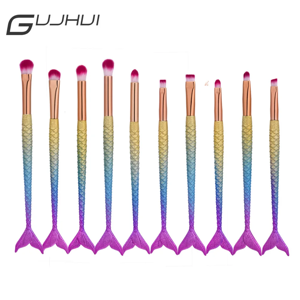 

GUJHUI Pro 10Pcs Fish Brushes Set Cosmetic Fish Tail Brush Face Foundation Concealer Power Eyeshadow Lip Fish Makeup Brushes Set