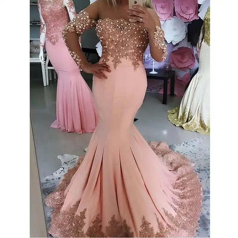 Fall Blush Pink Mermaid Prom Dresses 