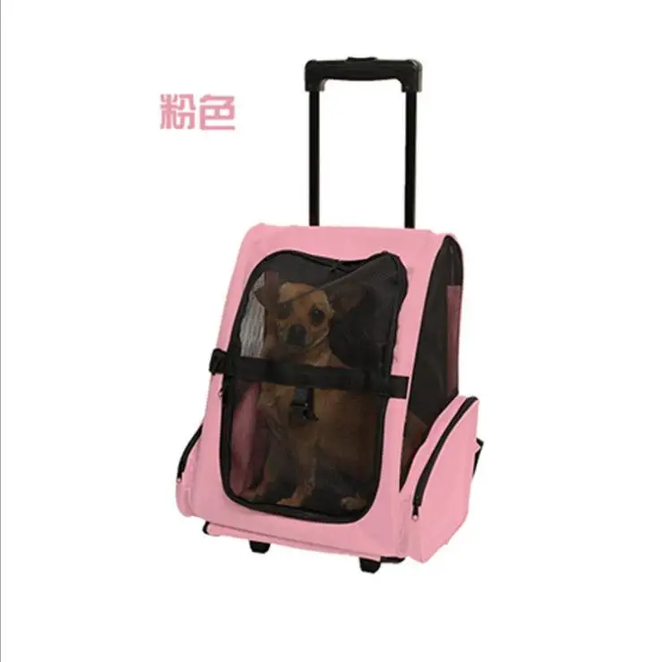 Pet двойного назначения двухколесная спортивная сумка для собак и кошек дорожная сумка на плечо многоцелевой модный ролик - Цвет: pink