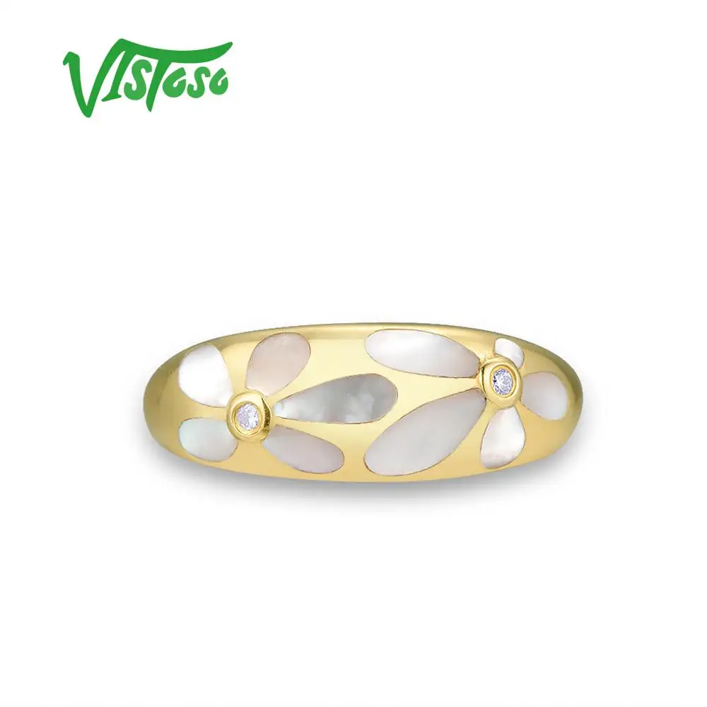 VISTOSO золотые кольца для Для женщин натуральная 14 к 585 кольцо из желтого золота, украшенные сверкающим бриллиантом белым перламутром Юбилей, хорошее ювелирное изделие