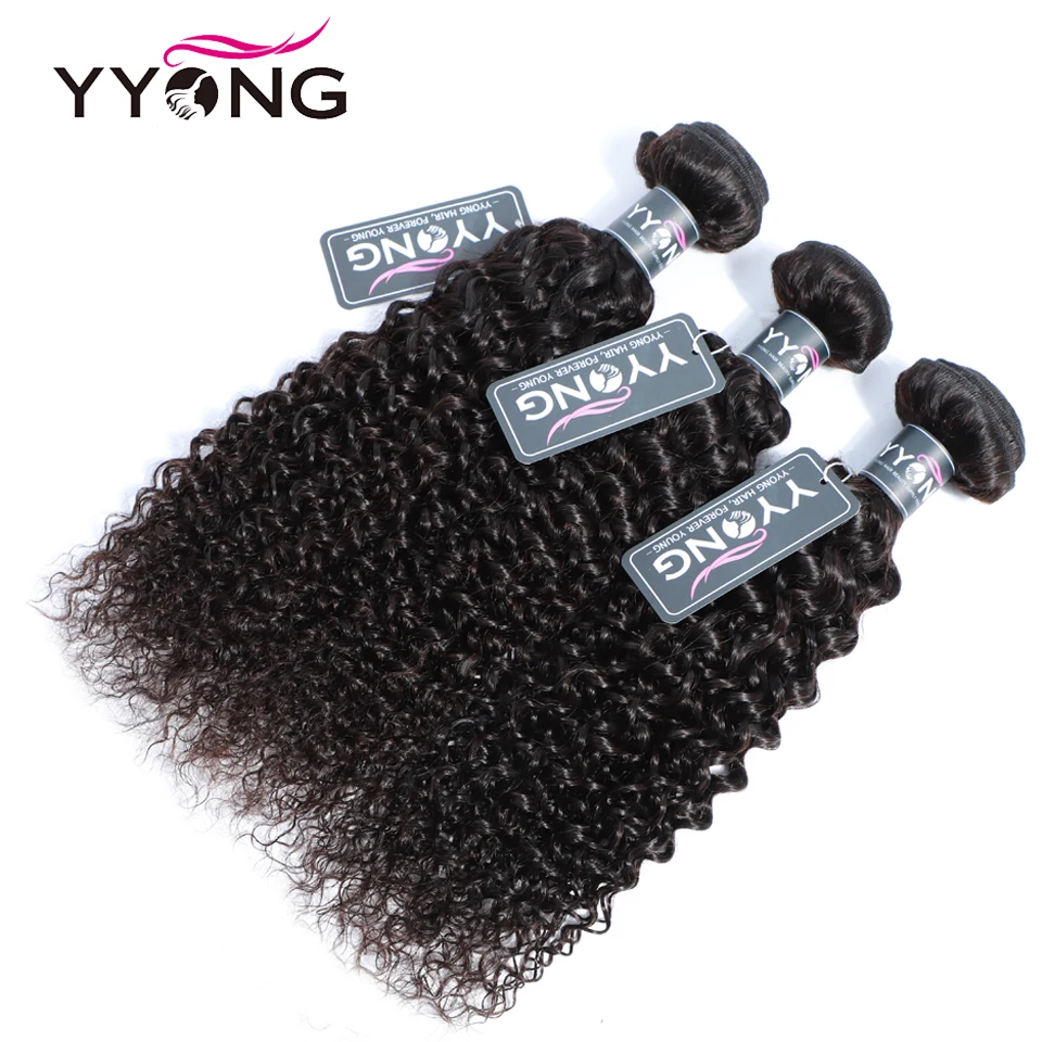  Yyong Peruvian Kinky Curly Hair 3 Bundles With Lace Closure Human Hair Bundles With Closure 100% Hu