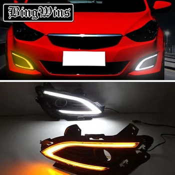 

Car styling LED DRL High Bright Light Bar Style Daytime Running Lights for Hyundai Elantra 2016 with yellow turn signal Daylight