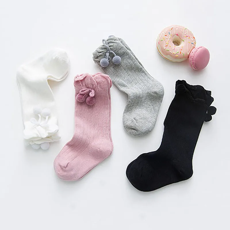 

Baby Socks With Lovely Pompom Kids Long Socks Knee High Full Cotton Socks