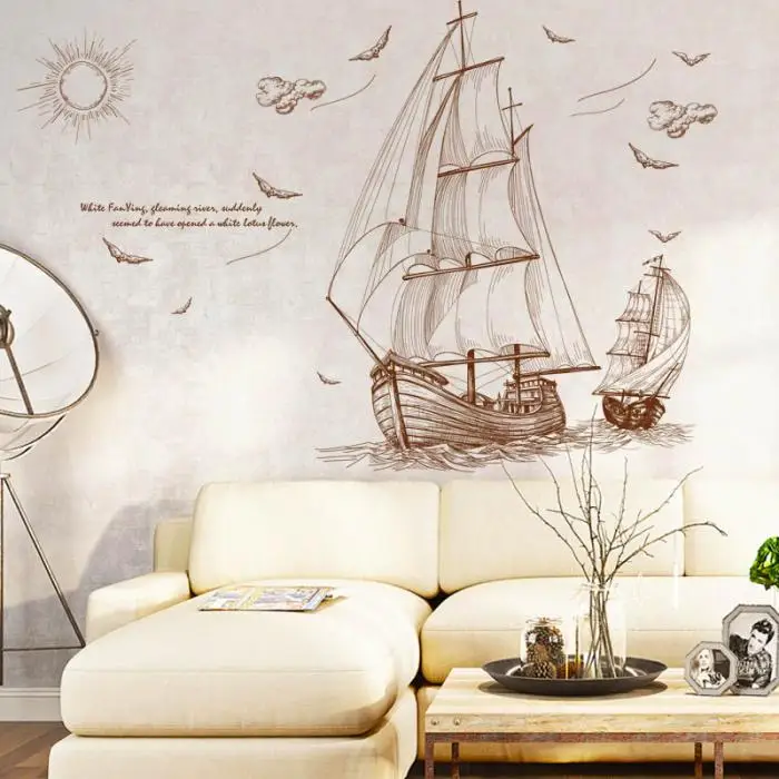 Мультфильм пиратский корабль парусный спорт наклейки на стену для детской комнаты мальчиков Съемный Винил ПВХ наклейка DIY искусство домашний декор для Drop Shi