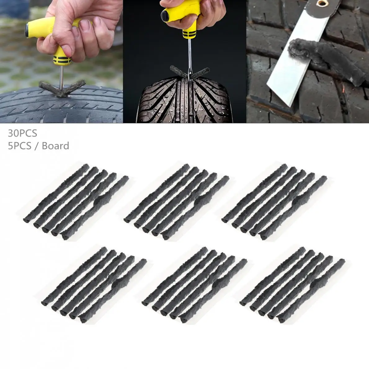 

30PCS Universal 100 x6 mm Black Anti Corrosion Tyre Fast Repairing Rubber Strips for Car / Motorcycle / Bicycle
