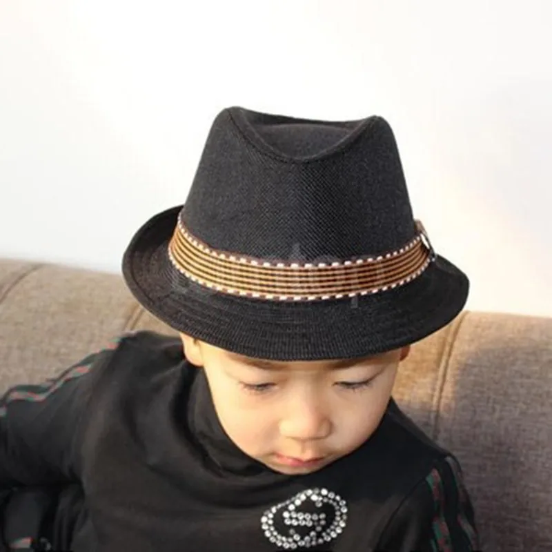 Новинка, модная стимпанк, Детская унисекс шляпа Федора для мальчиков и девочек, контрастная отделка, крутая джазовая шляпа, мягкая фетровая шляпа