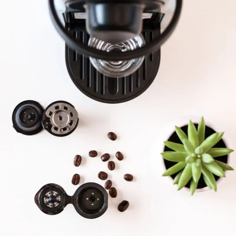 

New Reusable Refillable Coffee Capsule With Plastic Spoon Filter Pod and Brush Filters Kitchen Dining Bar