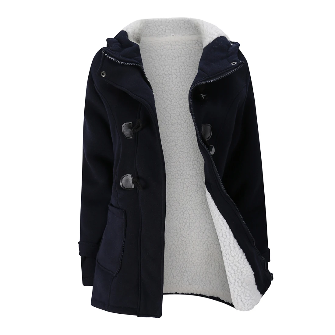 

Women's Fashion Trench Coat Autumn Thick Lining Winter Jacket Overcoat Female Casual Long Hooded Coat Zipper Horn Button Outwear