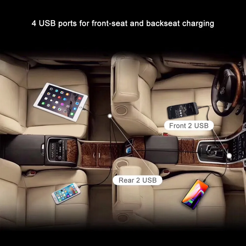 USB Автомобильное зарядное устройство 4 порта QC3.0 + 2.4A + 3.1A USB Автомобильное зарядное устройство Универсальный USB Быстрый адаптер с 5.6ft удлините... USB Автомобильное зарядное устройство 4 порта QC3.0 + 2.4A + 3.1A USB Автомобильное зарядное устройство Универсальный USB Быстрый адаптер с 5.6ft удлините...
