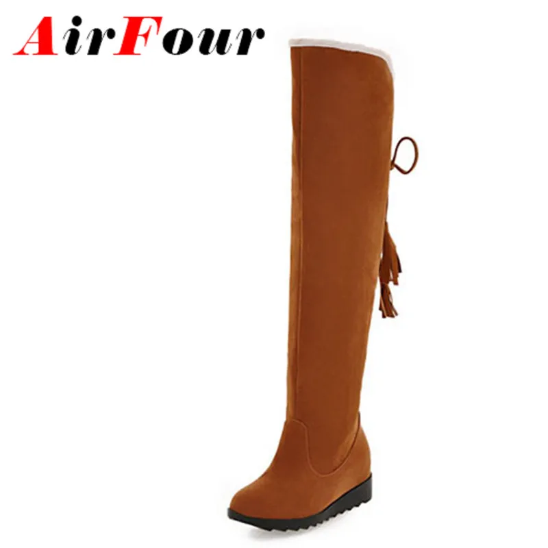 

big size 34-43 over knee high snow boots for women free shipping high quality nubuck leather shoes hidden heel 4color