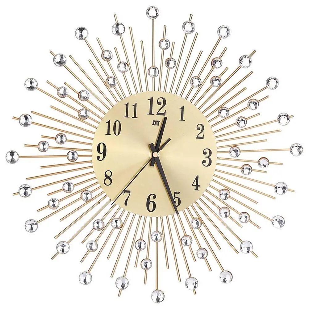 Tanie Zegar ścienny diamenty dekoracyjne okrągły zegar metalowy wystrój salonu ciche zegary kwarcowe nowoczesne minimalistyczne zegary (złoto)