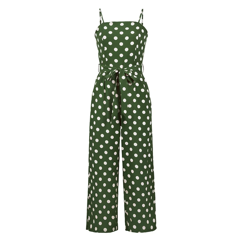 GOPLUS Spring Sashes Bow Polka Dot Vintage Jumpsuit Women Strap High Waist Sleeveless Jumpsuit Lady Wide Leg Jumpsuit Plus Size