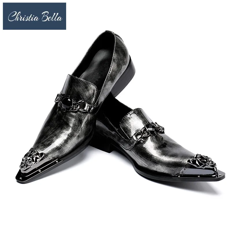 

Christia Bella Italy Fashion Men Party Wedding Handmade Loafers Men Patent Leather Men Dress Shoes Stage Shoes Plus Size 38-47