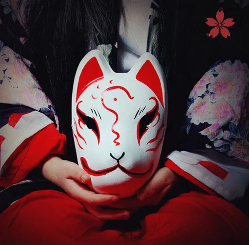 

Hand-Painted Full Face Japanese Fox Mask Demon Kitsune Cosplay Masquerade Collection Japanese Noh Party Carnival C11