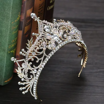 

New Pageant Big Tiara Crystal Gold Rhinestones King Queen Crown Baroque Hair Jewelry Wedding Bridal Quinceanera Hairwear