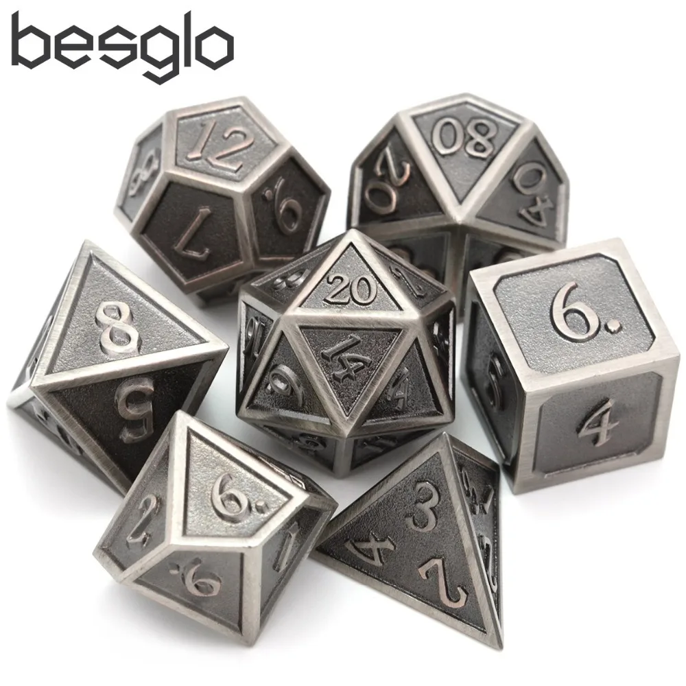 

Battleworn Silver Dungeons & Dragons 7pcs/set Creative RPG Game Dice D&D Metal Dice DnD Game Dice