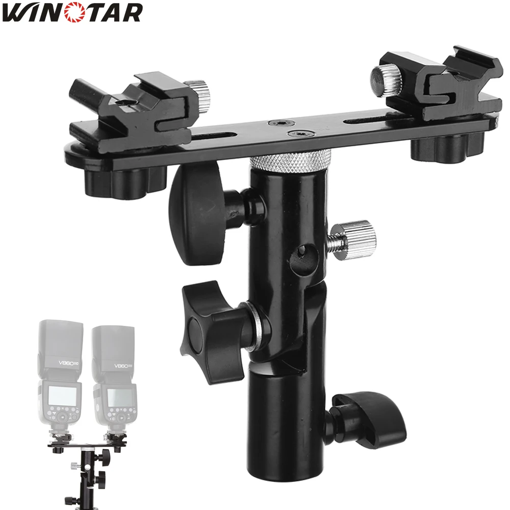 

Swivel Camera Double Flash Umbrella Holder Hot Shoe Stand Bracket Tripod Double Flash Bracket 1/4" 3/8'' Black